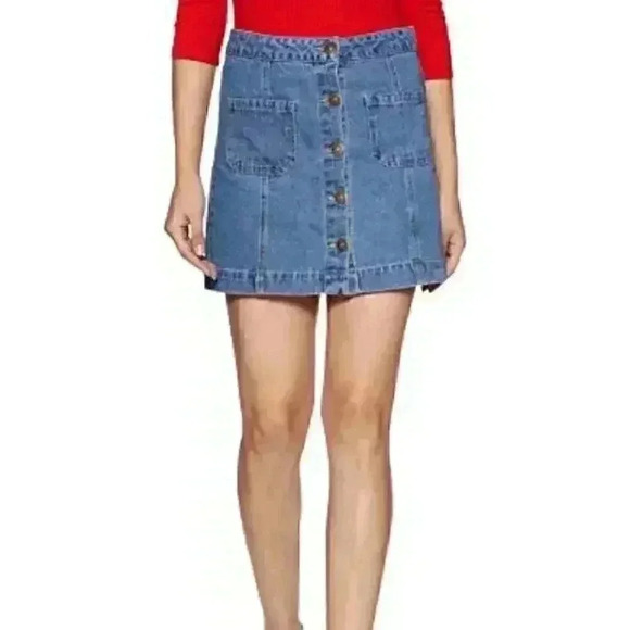 Last chance- FOREVER 21 - BUTTON FRONT DENIM‎ MINI SKIRT - Picture 1 of 7